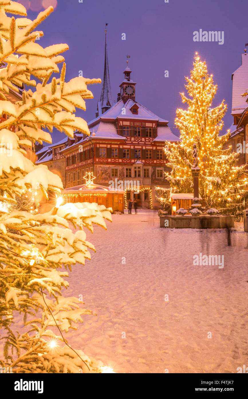 Winter, Stadt, Stein am Rhein, Stockfoto