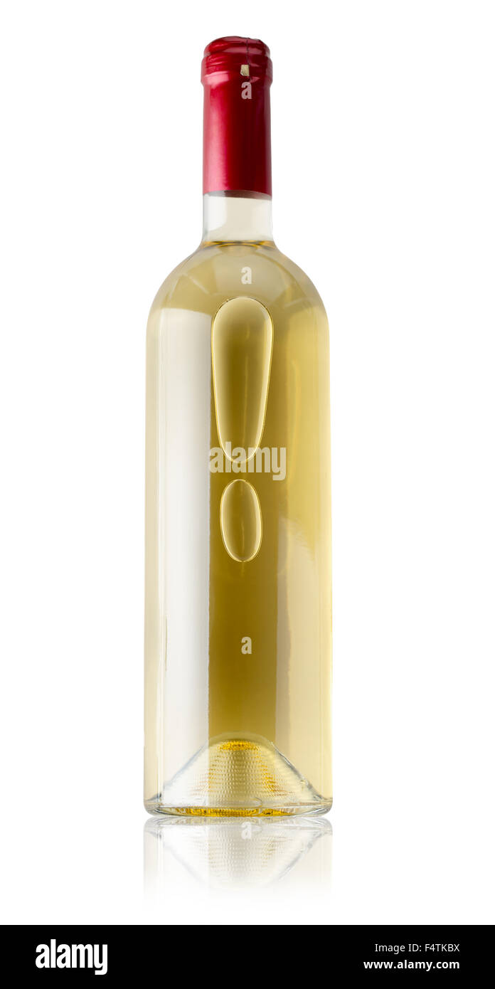 eine Flasche Weißwein auf dem weißen Hintergrund isoliert. Stockfoto