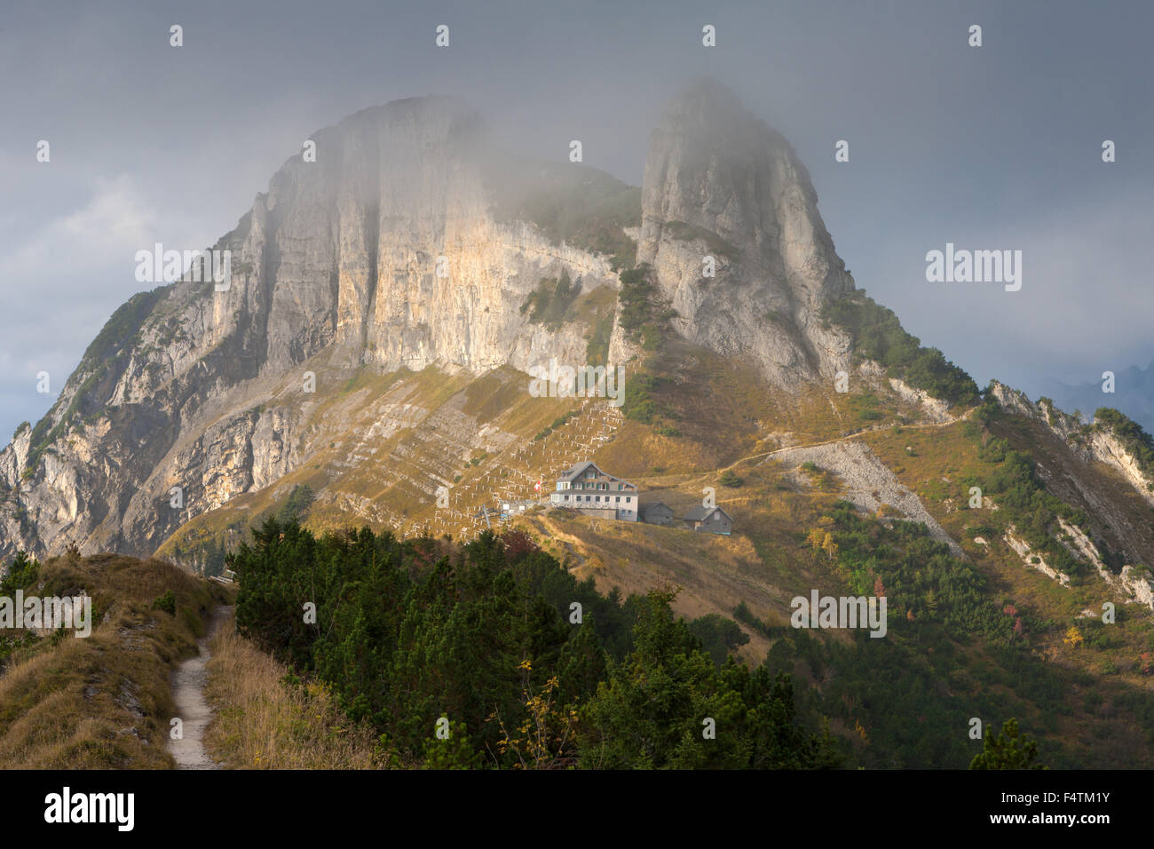 Stauberen, Schweiz, Kanton Appenzell, Appenzell Innerrhoden, Alpstein, Wanderweg, Berggasthaus Stockfoto