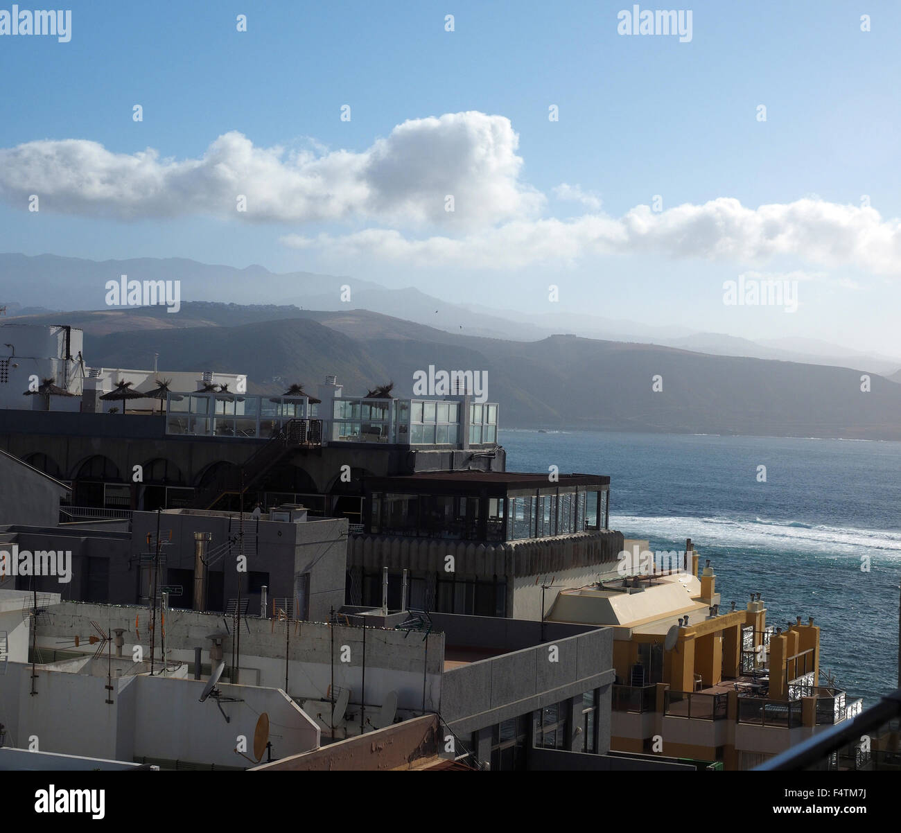 auf der Dachterrasse Blick Eigentumswohnungen Hotels Las Palmas Hauptstadt Gran Canaria Insel Spanien Europa Stockfoto