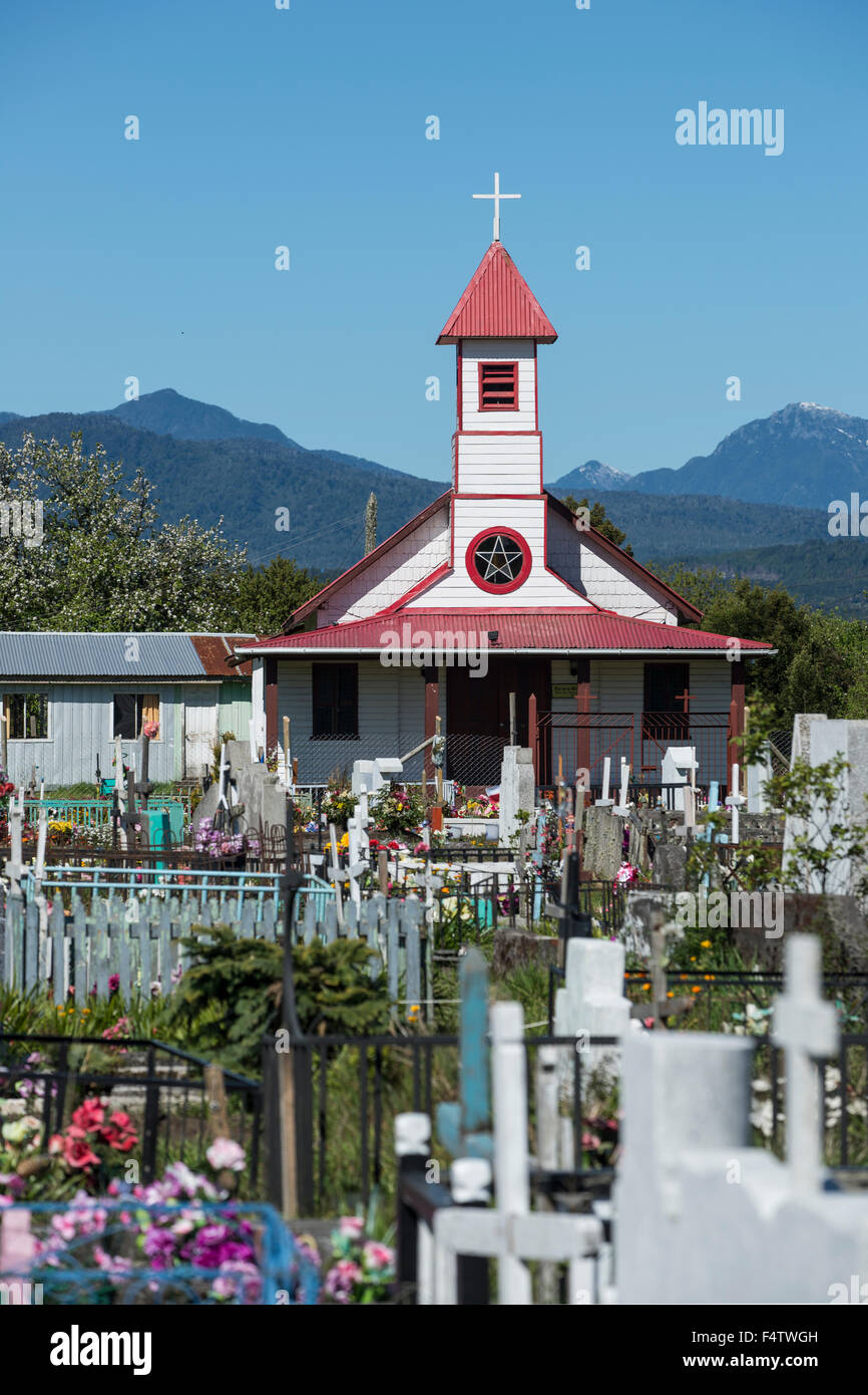 Coihuin Kapelle, Puerto Montt, Chile.  Region de Los Lagos. Stockfoto