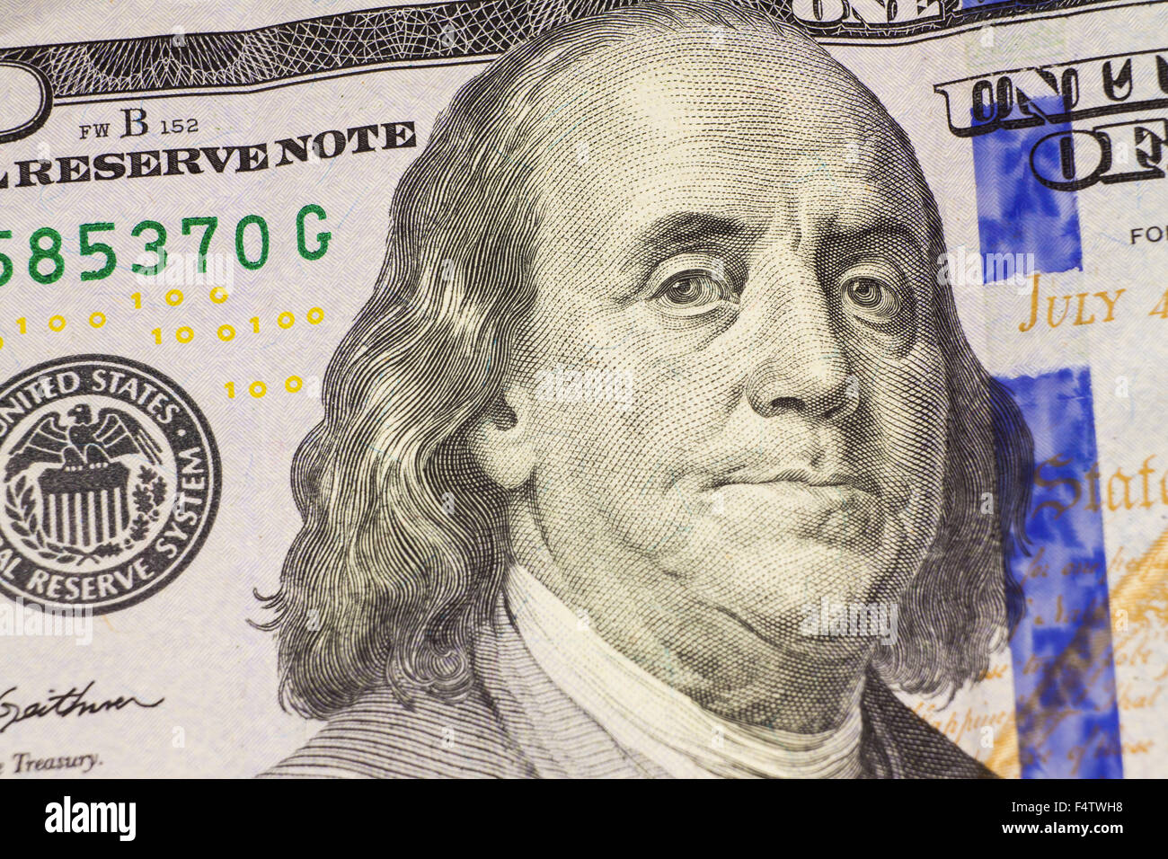 Ein Houndres Dollar, Benjamin Franklin Stockfoto
