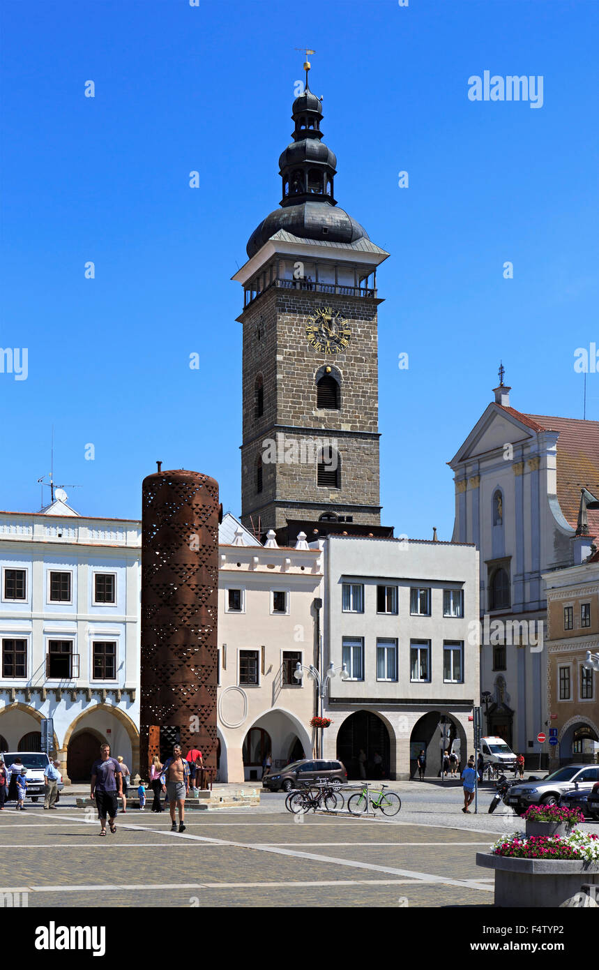 Architektur auf dem Platz im historischen Zentrum von Ceske Budejovice. Stockfoto