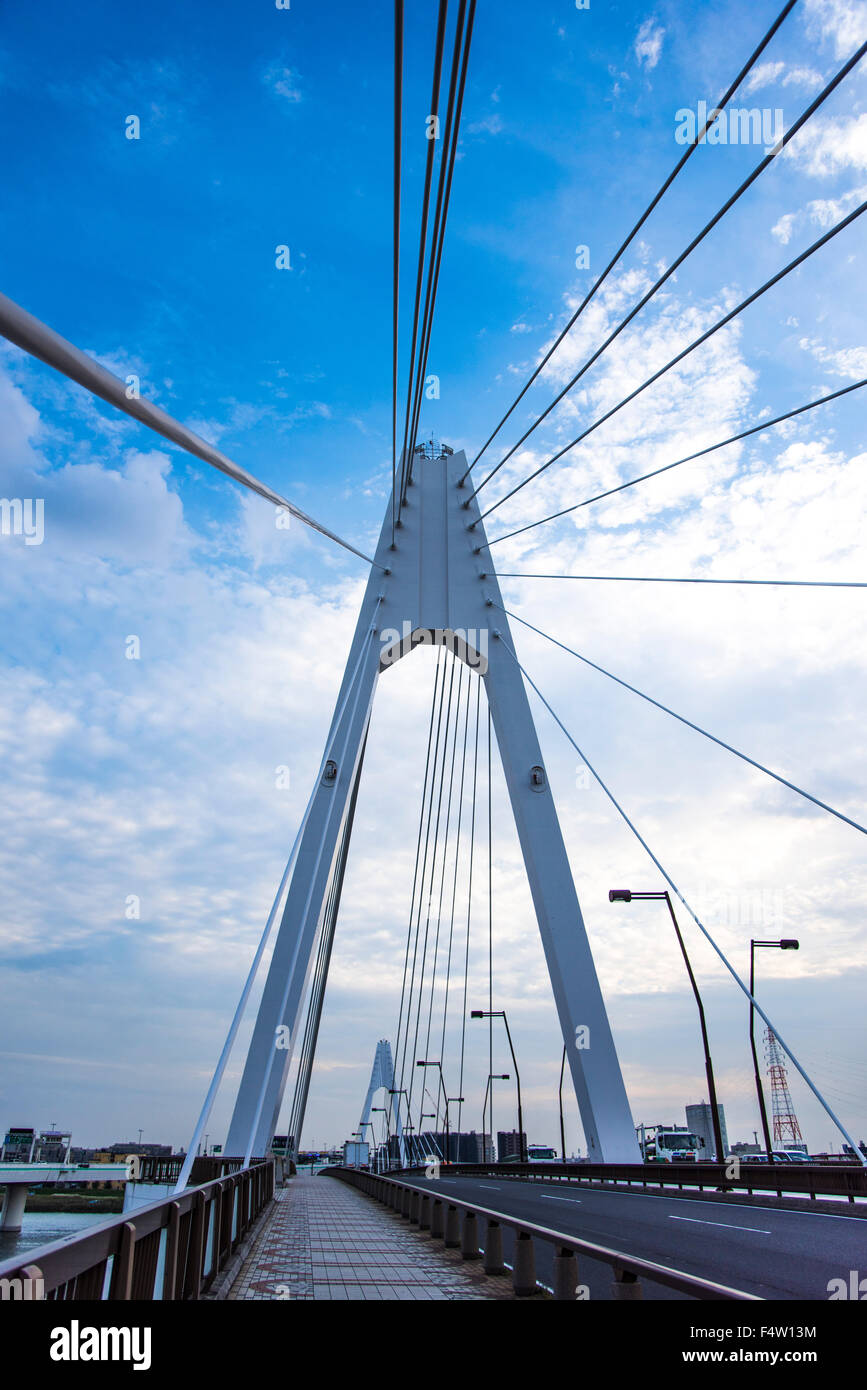 Daishihashi Brücke verbindet über Tamagawa Fluss, Ota-Ku, Tokio und Kawasaki City, Präfektur Kanagawa, Japan Stockfoto