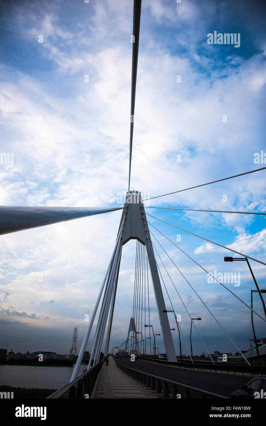 Daishihashi Brücke verbindet über Tamagawa Fluss, Ota-Ku, Tokio und Kawasaki City, Präfektur Kanagawa, Japan Stockfoto