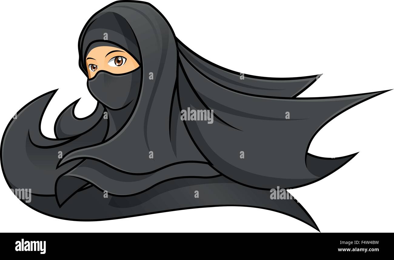 Qualitativ hochwertige muslimische Frau trägt eine schwarzen Schleier Cartoon Charakter Vektor-Illustration Stock Vektor