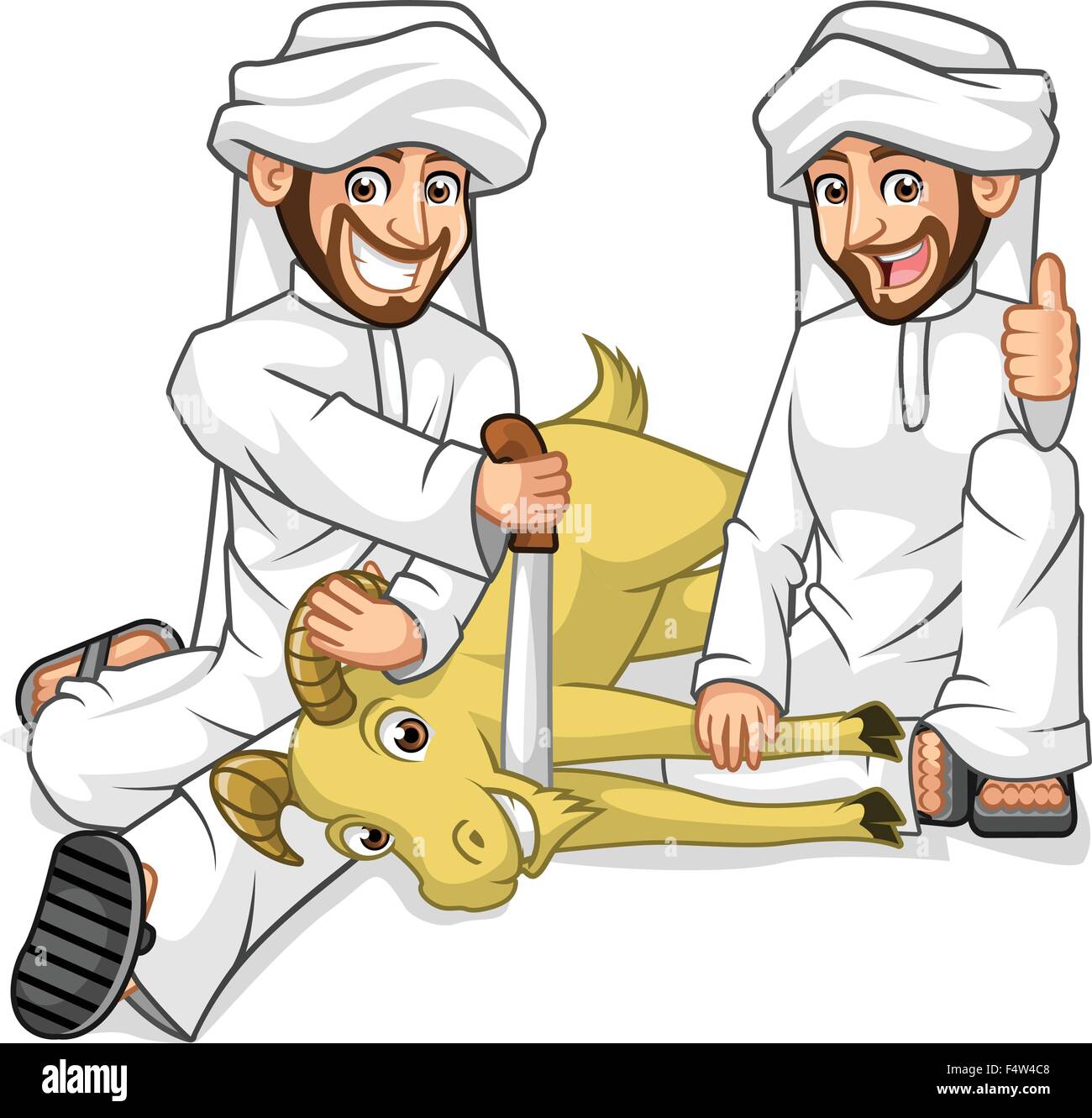 Qualitativ hochwertige muslimischen Mens Cartoon Charakter Opfer Ziege in der Feier des Eid Al-Adha Stock Vektor