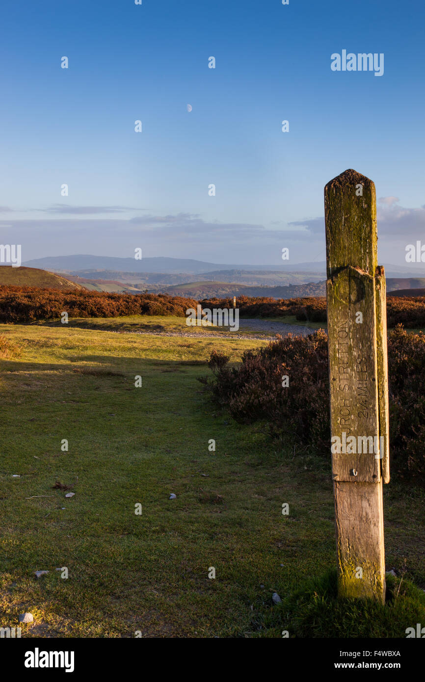 Der Jack Mytton Weg auf die Long Mynd in Richtung Carding Mill Valley, Kirche Stretton, Shropshire Stockfoto