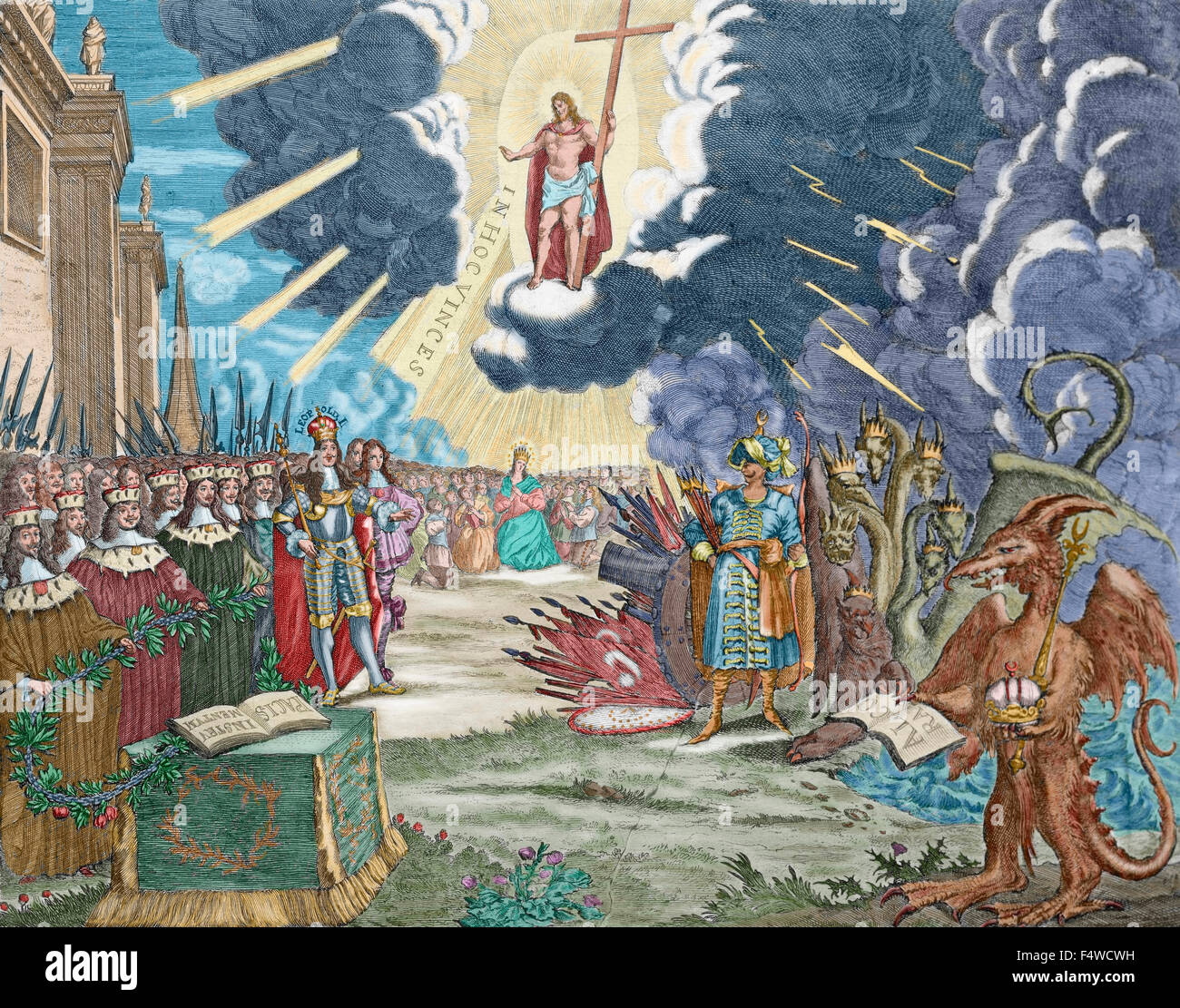 Vertrag von Karlowitz. Am 26. Januar 1699 unterzeichnet in der serbischen Stadt von Karlowitz (Sremski Karlovci aktuelle) zwischen dem Osmanischen Reich und der Heiligen Liga von 1684. Gravur. Farbige. Stockfoto Vertrag von Karlowitz. Am 26. Januar 1699 unterzeichnet in der serbischen Stadt von Karlowitz (Sremski Karlovci aktuelle) zwischen dem Osmanischen Reich und der Heiligen Liga von 1684. Gravur. Farbige. Stockfoto
