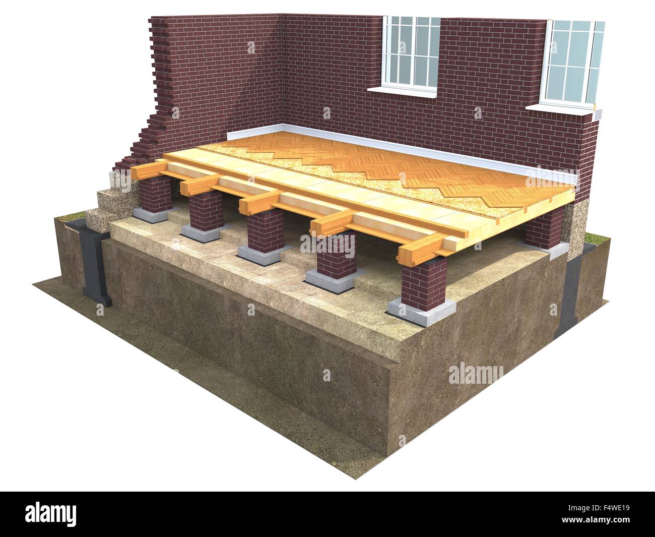 Querschnitt der Backstein-Haus. 3D Architektur-Visualisierung, isoliert auf weiss Stockfoto