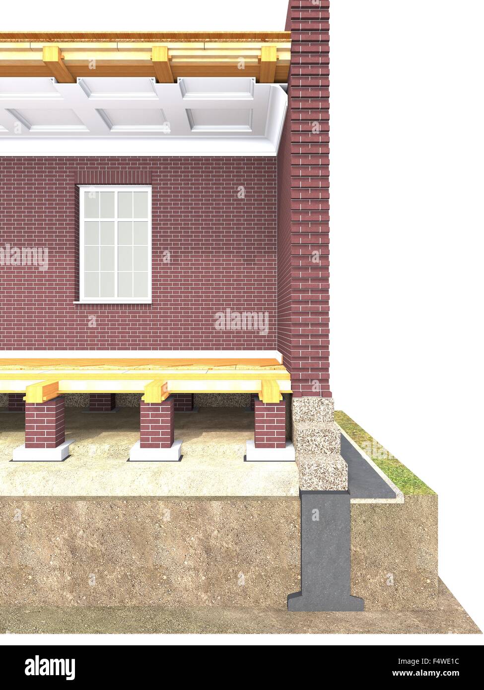 Querschnitt der Backstein-Haus. 3D Architektur-Visualisierung, isoliert auf weiss Stockfoto