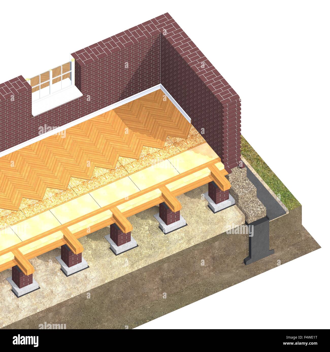 Querschnitt der Backstein-Haus. 3D Architektur-Visualisierung, isoliert auf weiss Stockfoto