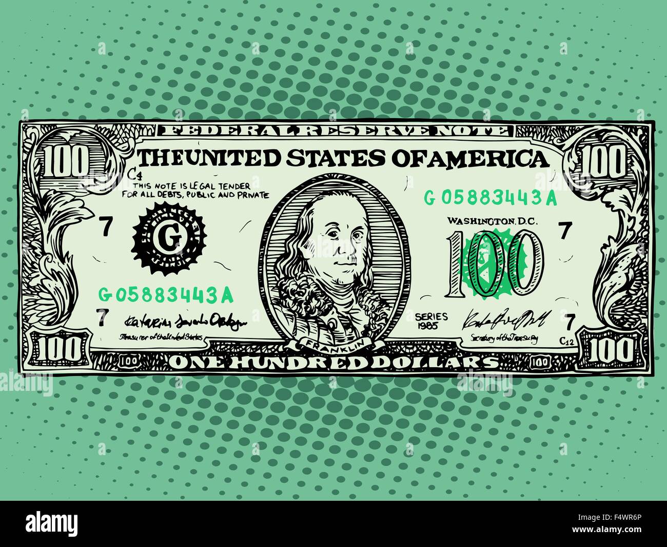 Geldschein hundert Dollar Benjamin Franklin Stock Vektor