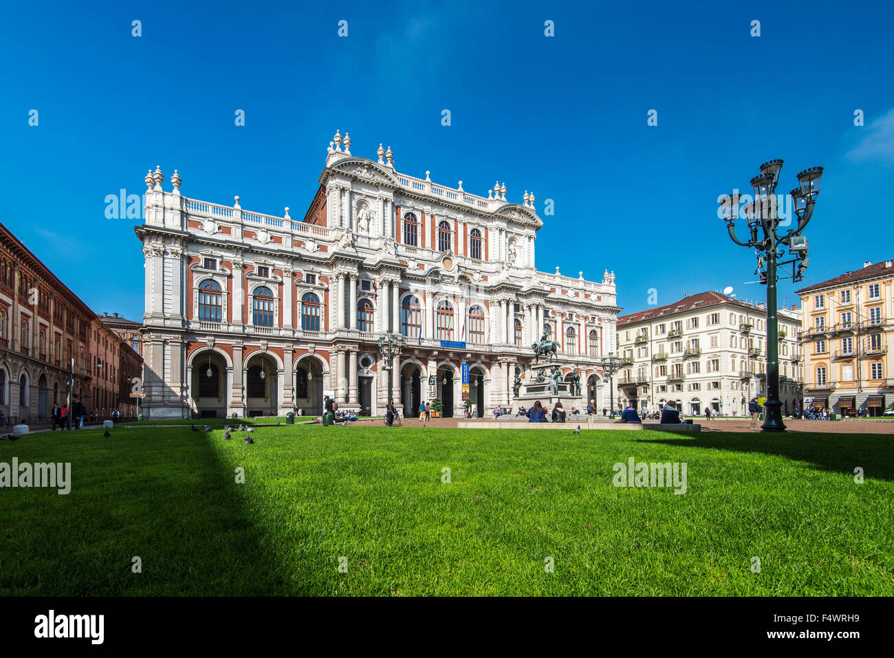 Die hintere Fassade des Palazzo Carignano auf Piazza Carlo Alberto, Turin, Piemont, Italien Stockfoto