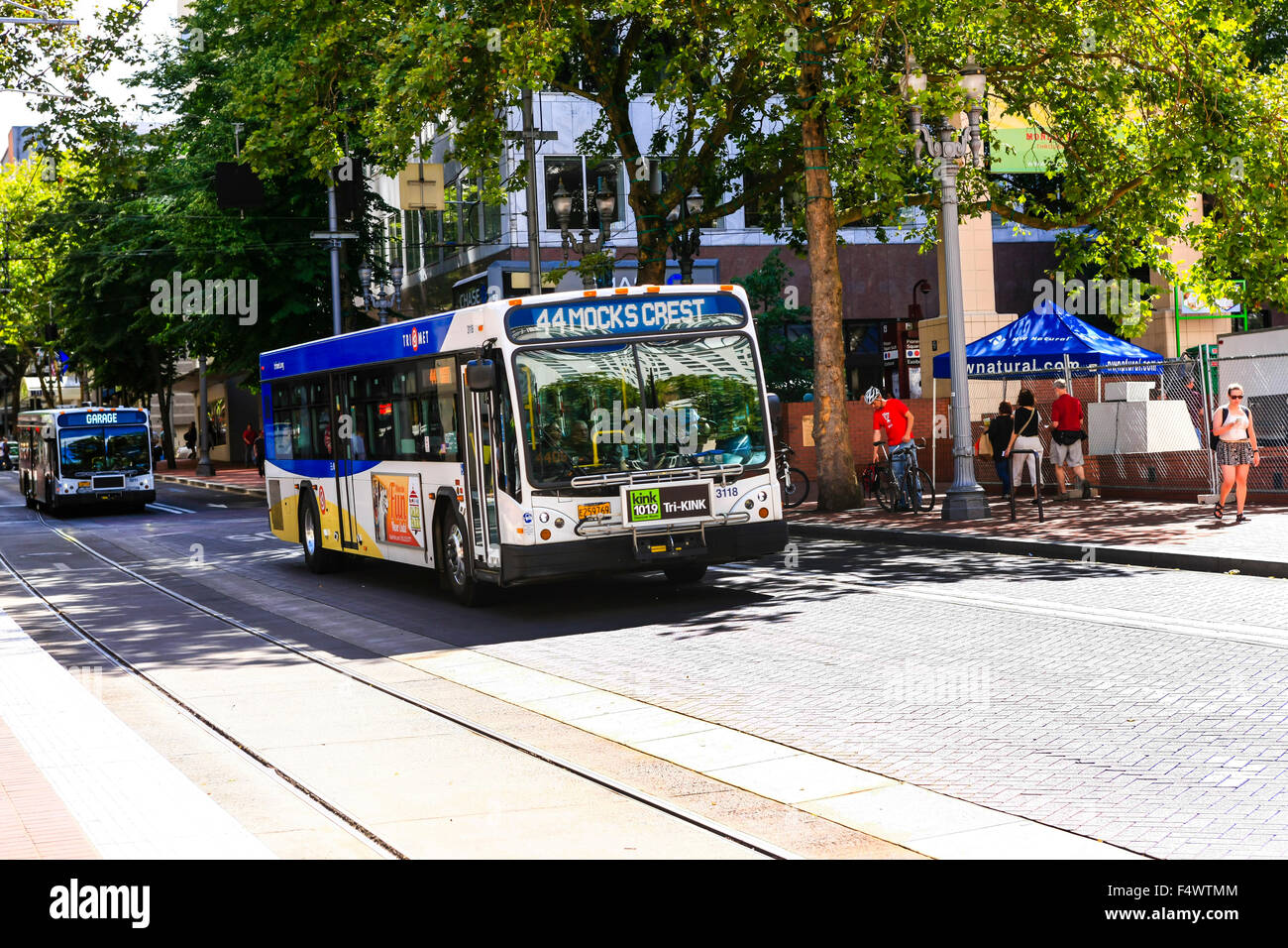 TriMet-Bus in der Innenstadt von Portland City, Oregon Stockfoto
