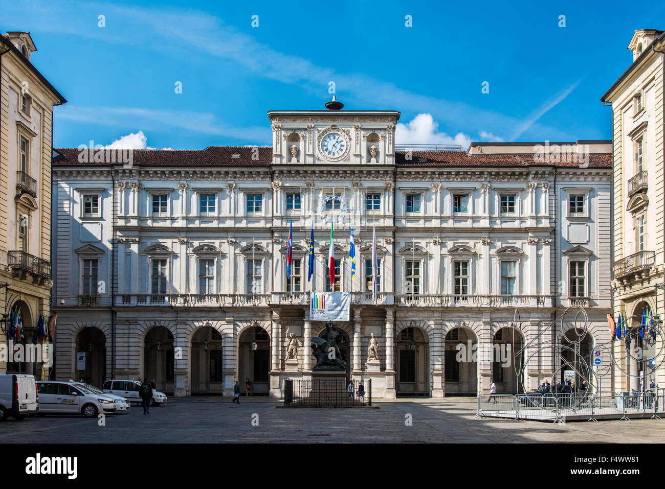 Piazza Palazzo di Città oder Piazza Delle Erbe mit Rathaus, Turin, Piemont, Italien Stockfoto