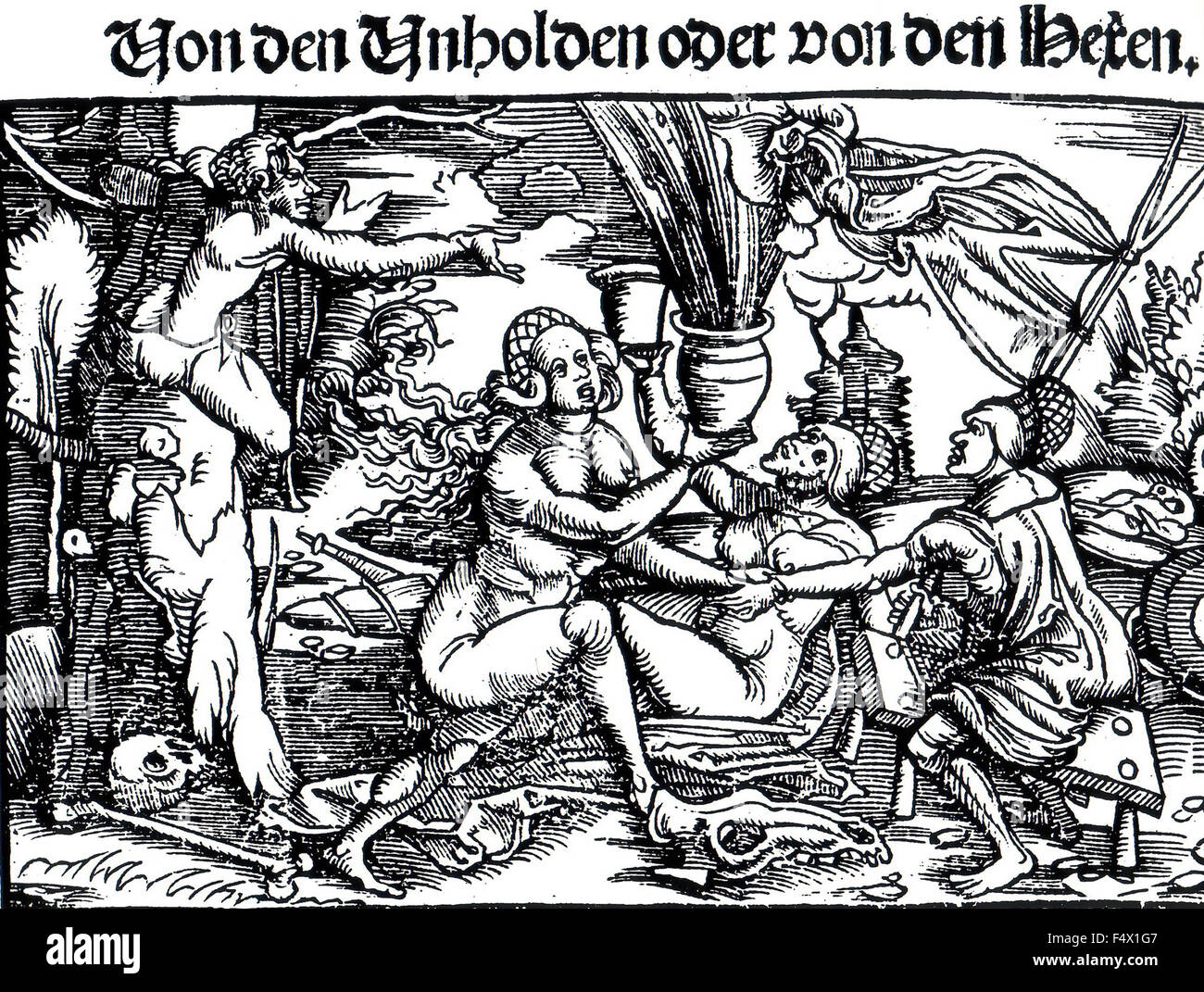 Hexen aus einer 1516 Gravur in einem Buch über Hexerei von Johann Geiler von Kaiserberg Stockfoto