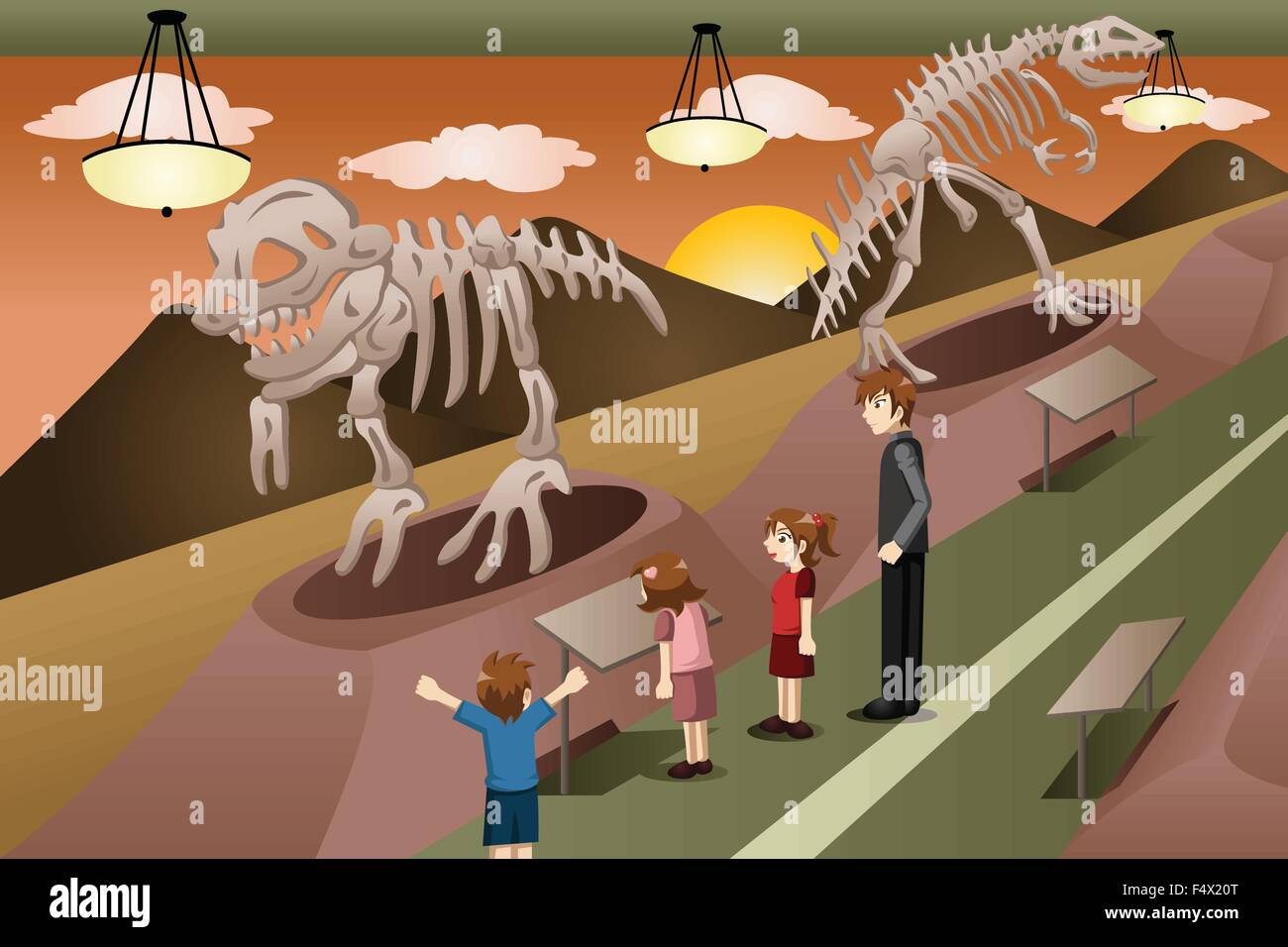 Eine Vektor-Illustration von Kindern auf eine Exkursion in ein museum Stock Vektor