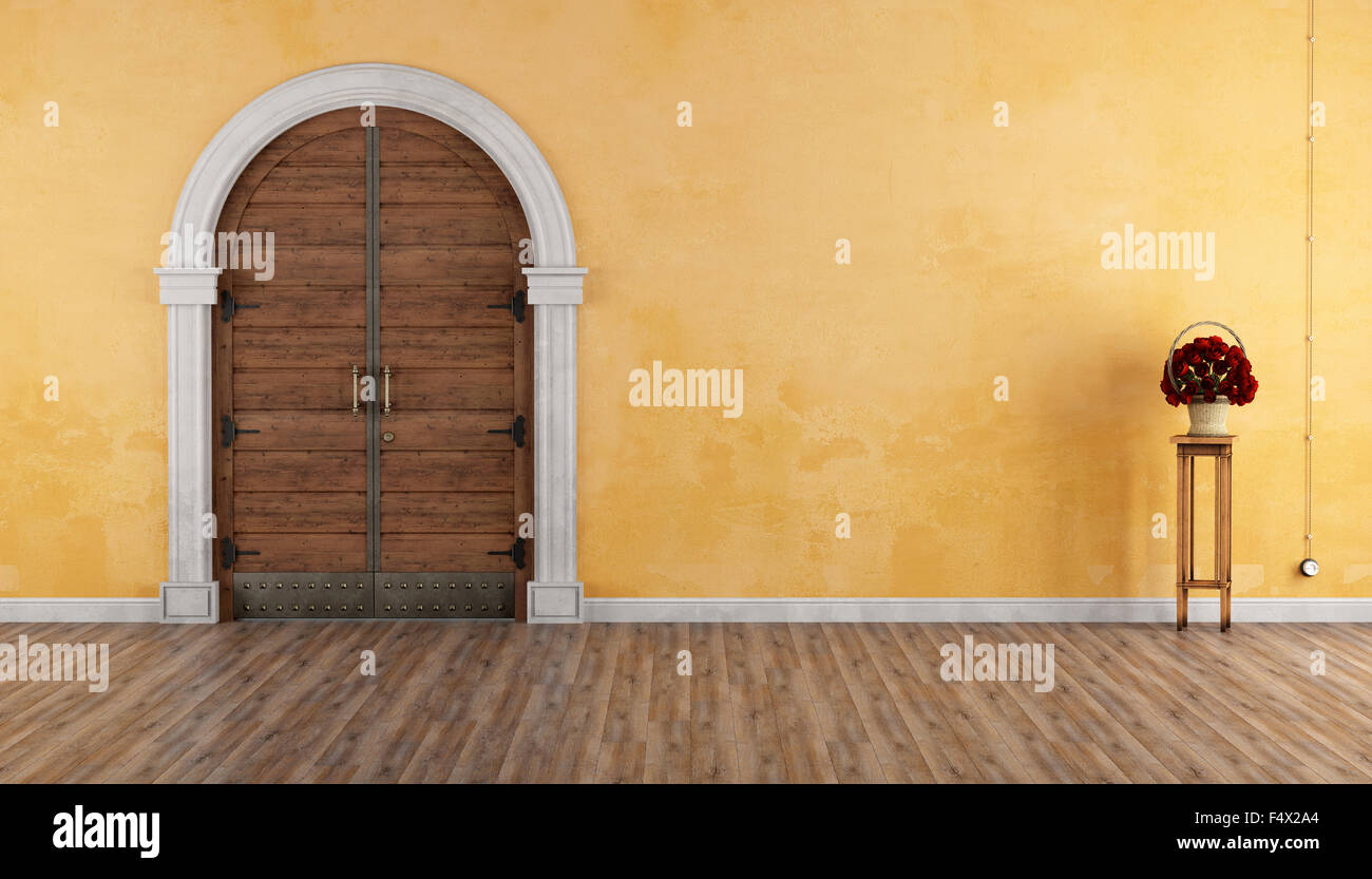 Home Eingang mit alten Portal und Holztür - 3D Rendering Stockfoto