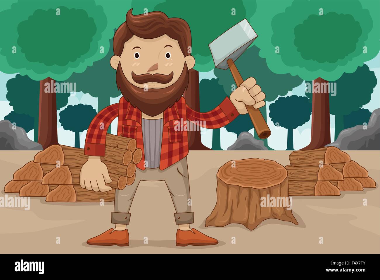 Eine Vektor-Illustration von Hipster Holzhacken Stock Vektor