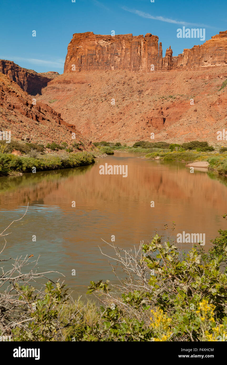 Colorado River von der Autobahn 128, Moab, Utah, USA Stockfoto