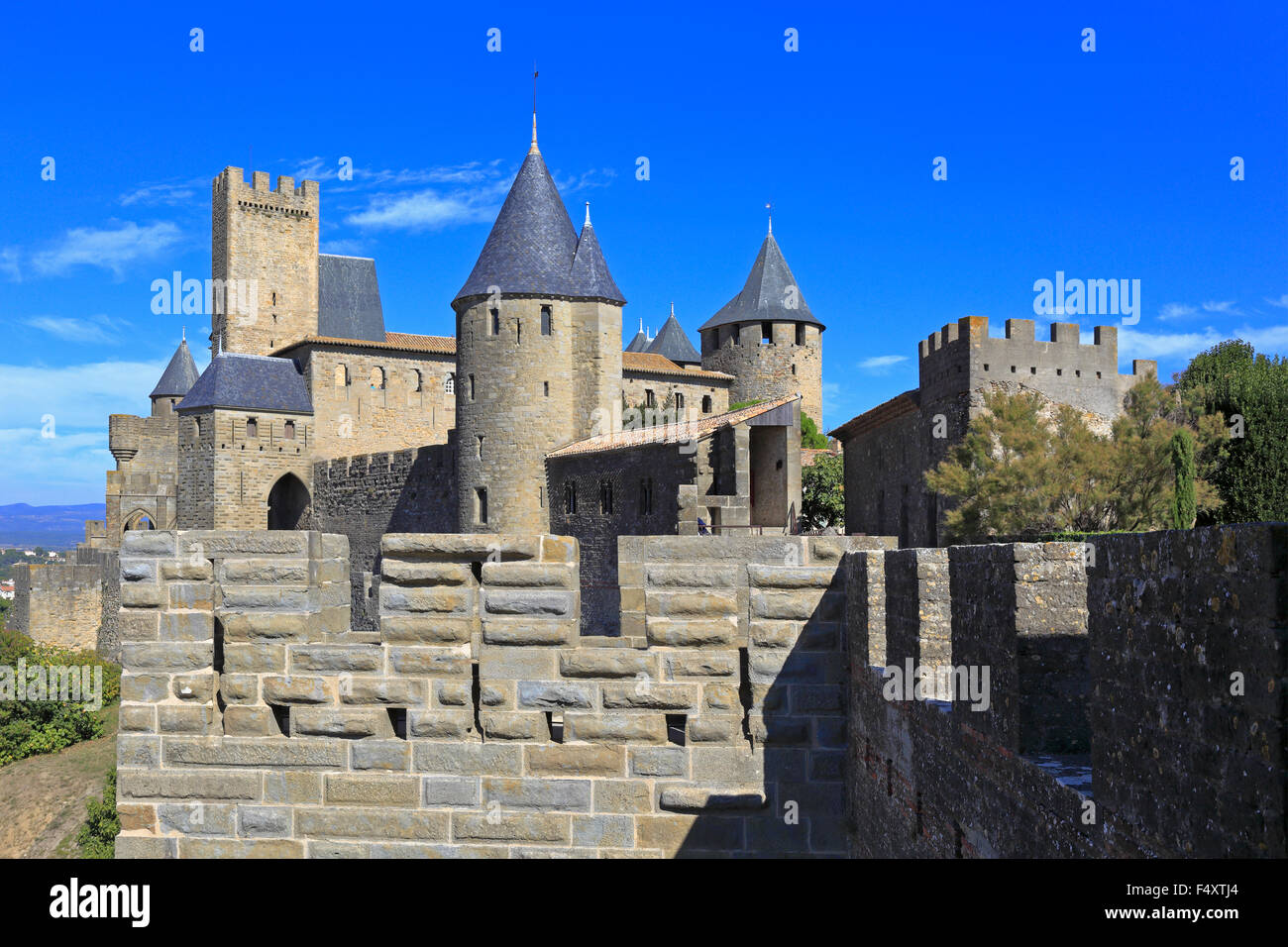 Mittelalterliche Burg, Carcassonne, Aude, Languedoc-Roussillon, Frankreich, UNESCO-Weltkulturerbe. Stockfoto