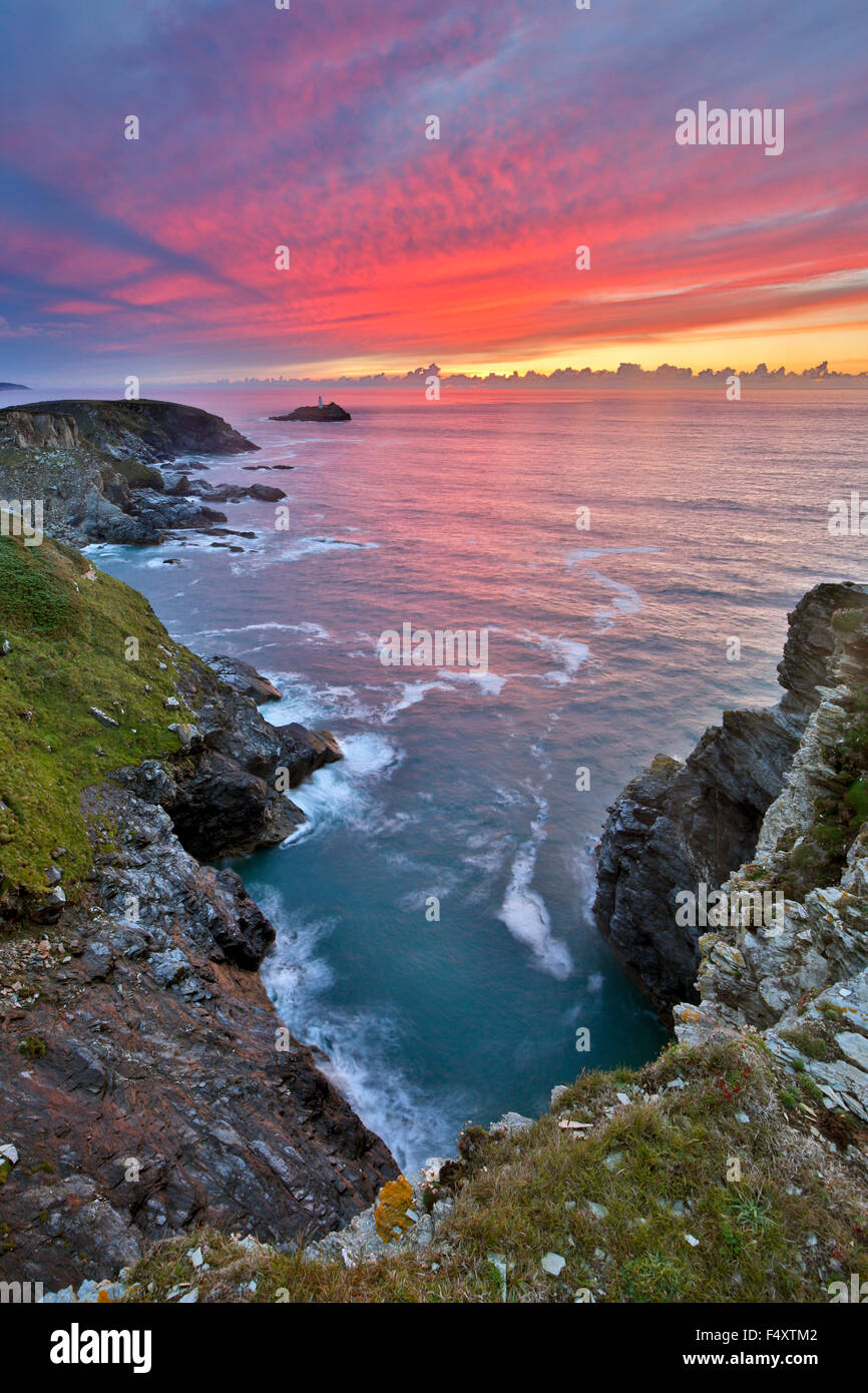 Godrevy; Cornwall; Von Navax Punkt Sonnenuntergang Stockfoto