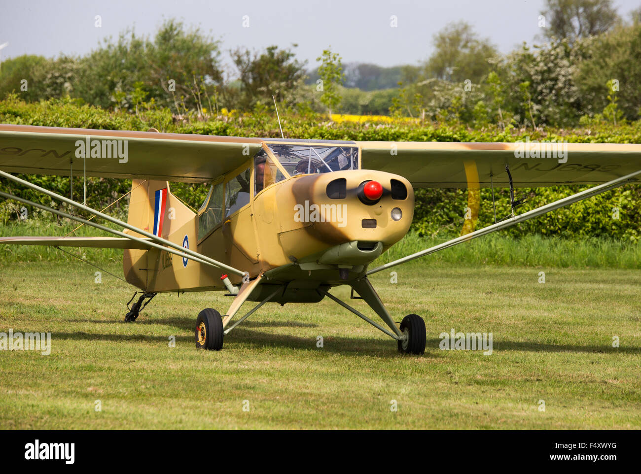 Auster 5-150 NL689 G-ALXZ beginnenden Abflug am Breighton Flugplatz Stockfoto