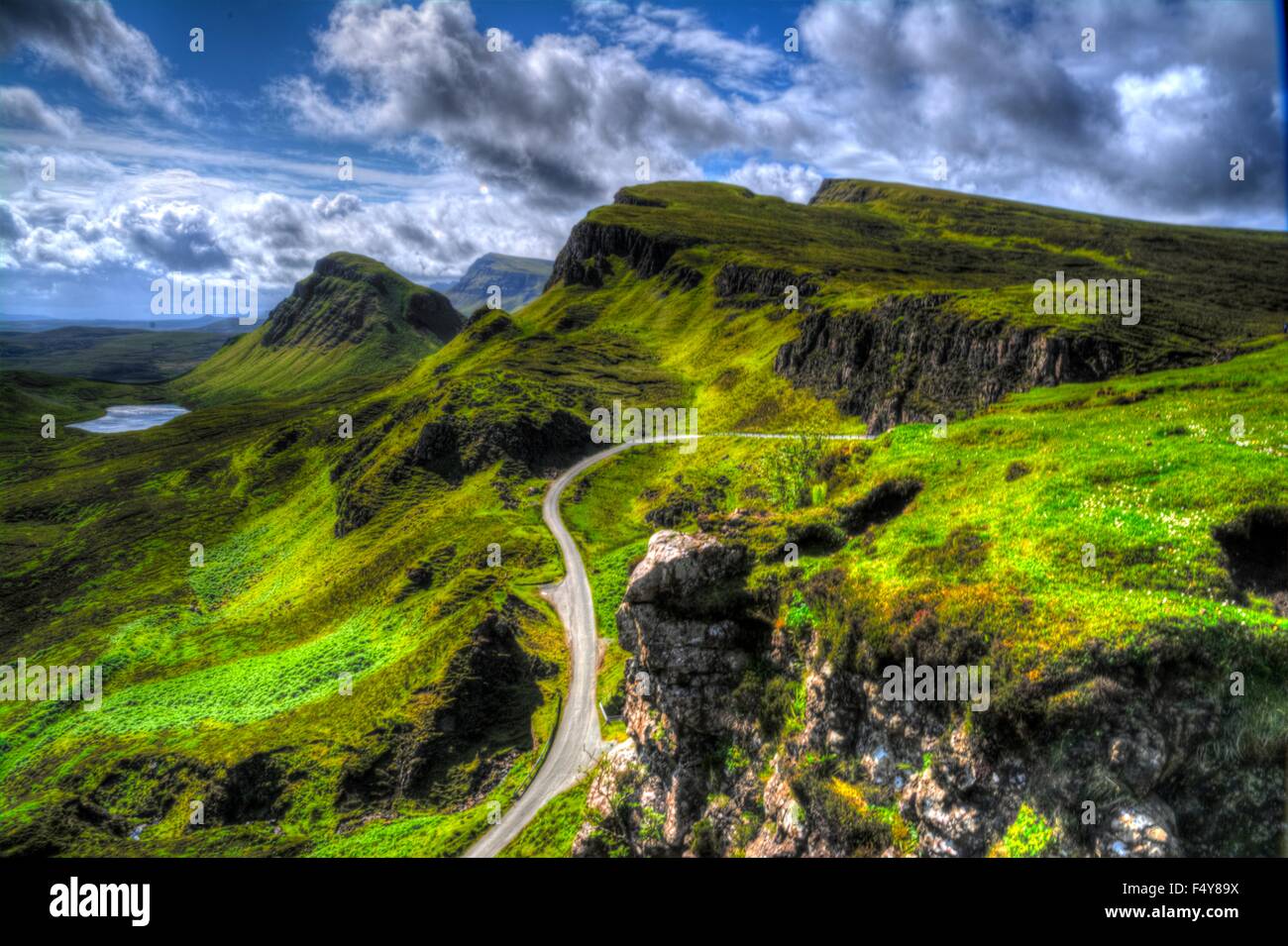 Hügel-Straße zum Quiraing, Isle Of Skye Stockfoto