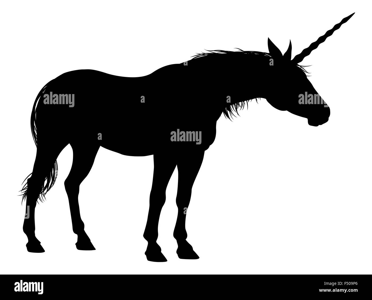 Einhorn mythischen gehörnten magische Pferd in der Silhouette Stockfoto