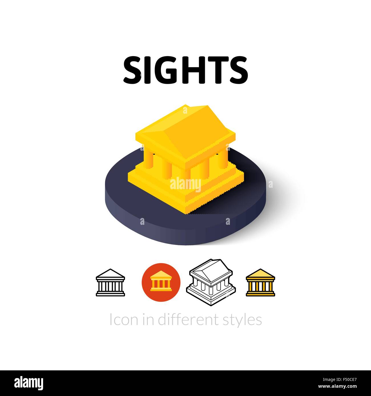 Sehenswürdigkeiten-Symbol im anderen Stil Stock Vektor