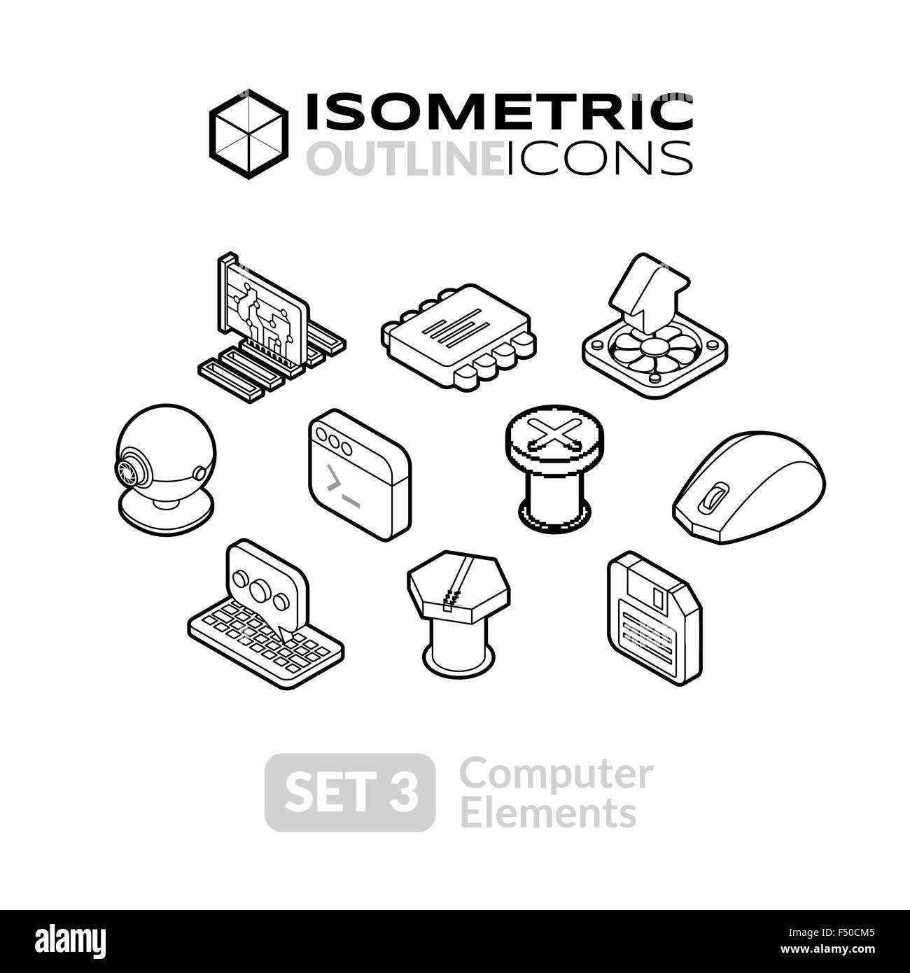 Isometrische Umriss Icons set 3 Stock Vektor
