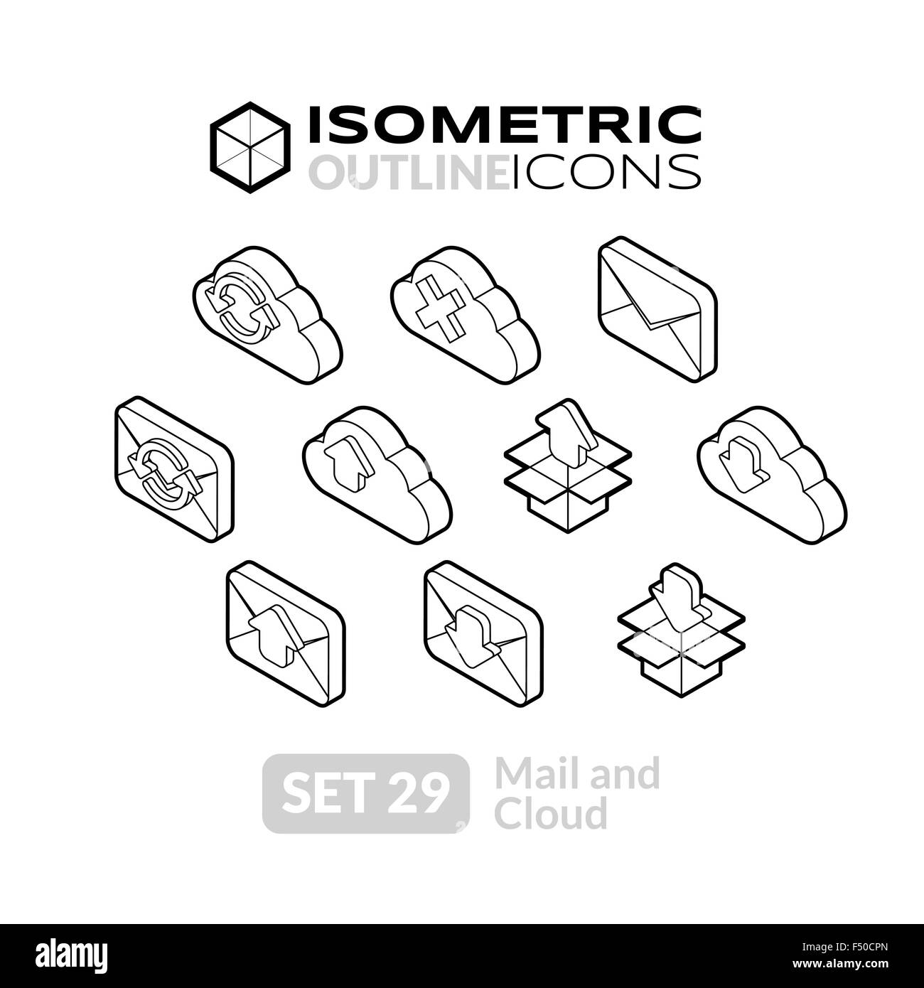 Isometrische Gliederung Symbole eingestellt 29 Stock Vektor