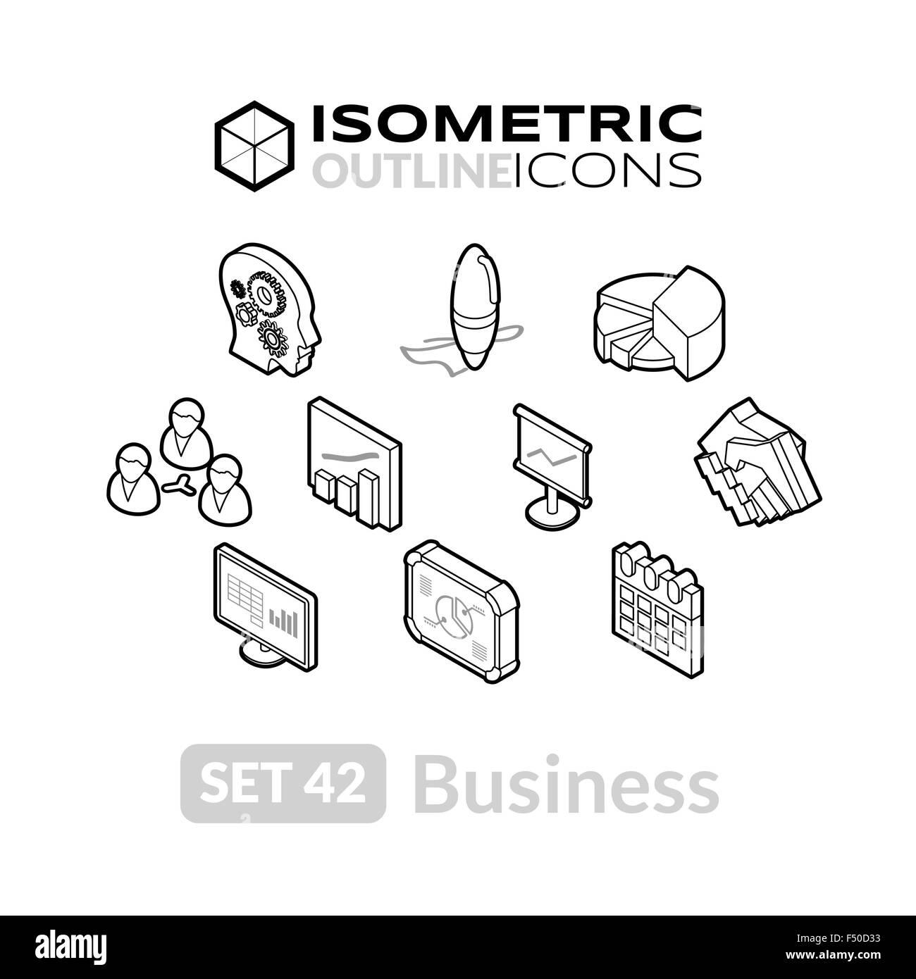 Isometrische Gliederung Symbole einstellen 42 Stock Vektor