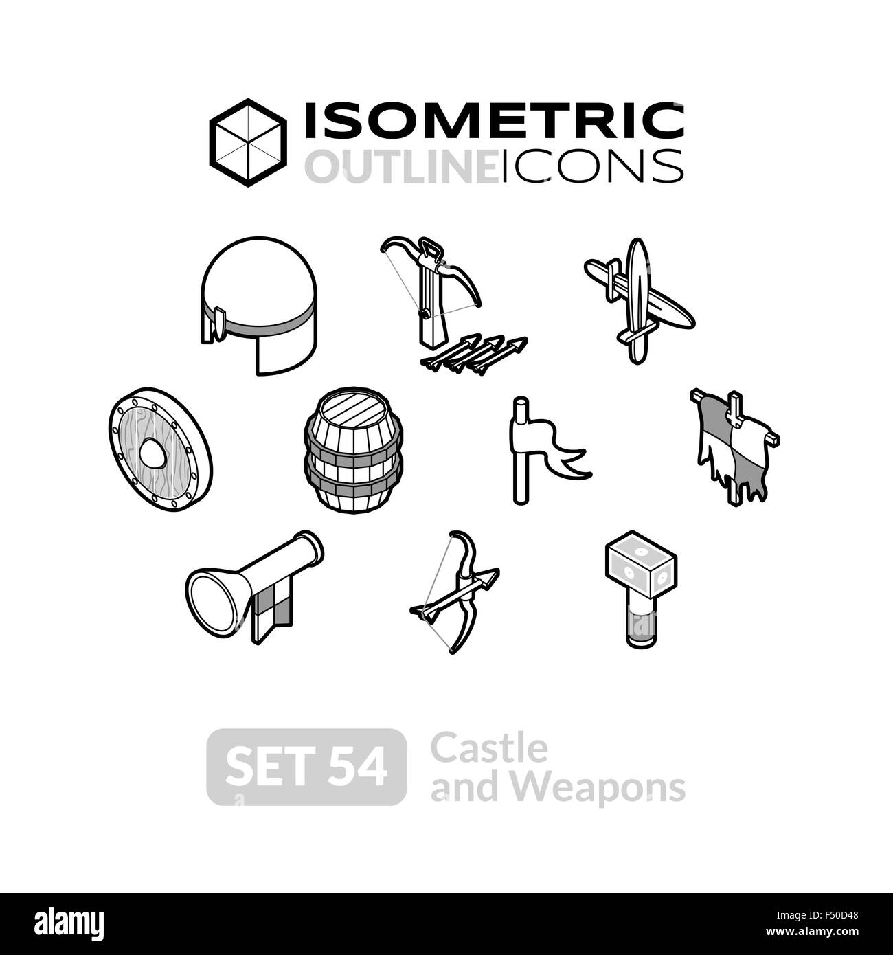 Isometrische Gliederung Symbole setzen 54 Stock Vektor