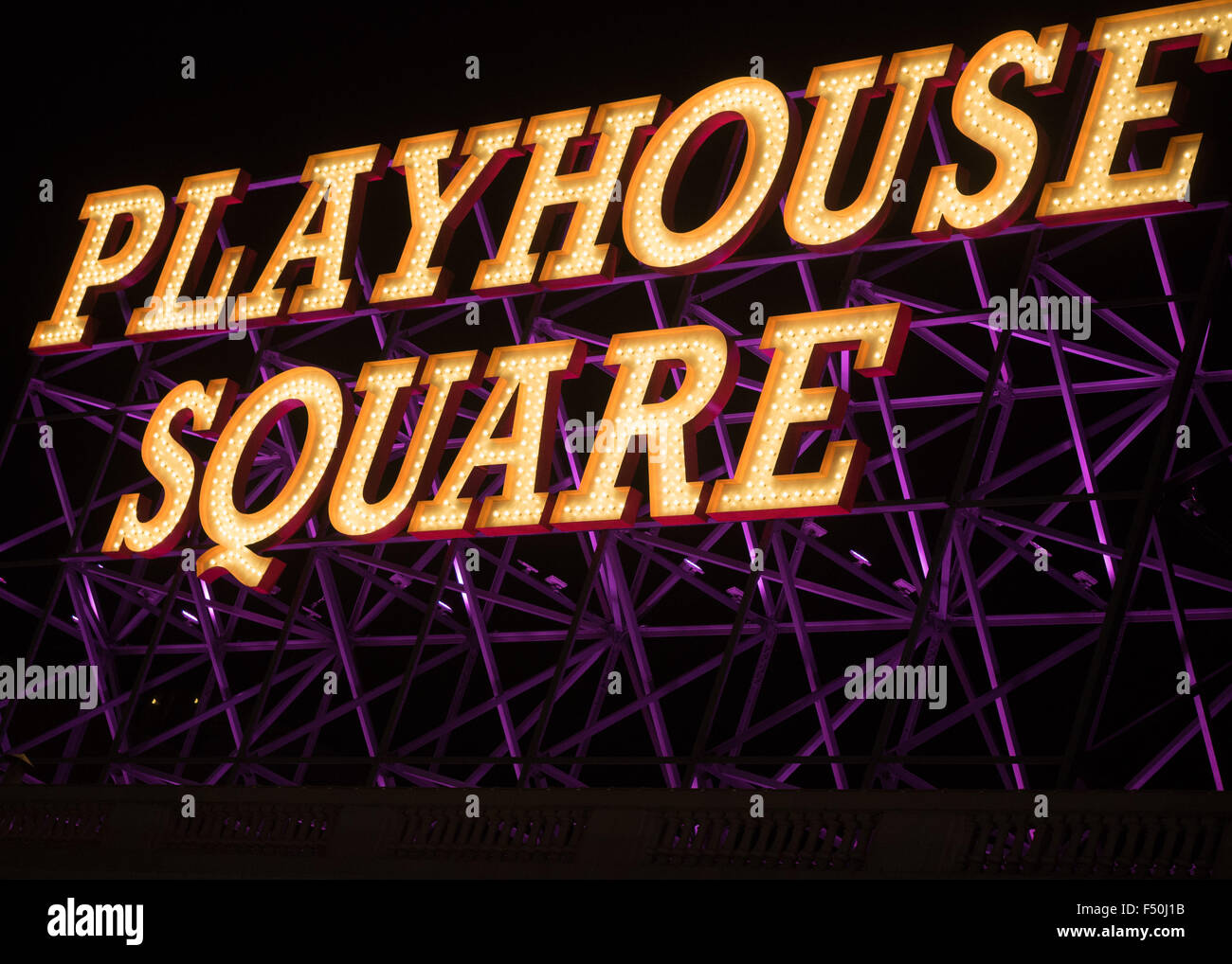 Zeichen der Playhouse Square in der Innenstadt von Cleveland, Ohio Stockfoto