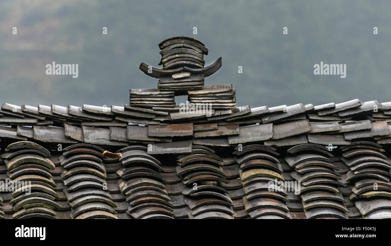 Miao Dach Dekoration, Langde Shang Miao Dorf, Guizhou Provinz, China Stockfoto