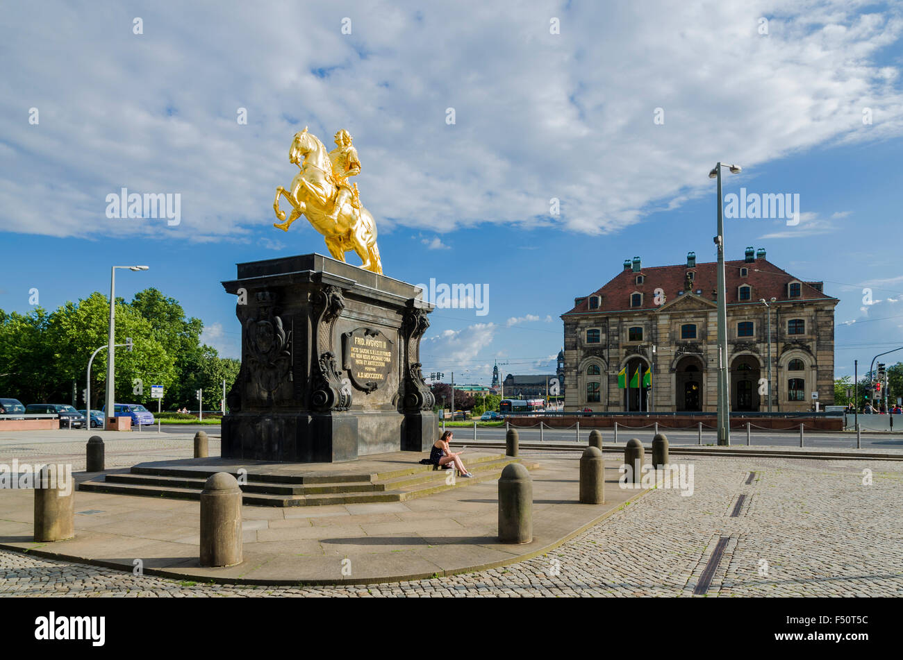 Statue goldene Reiter in der Vorstadt Neustadt Stockfoto