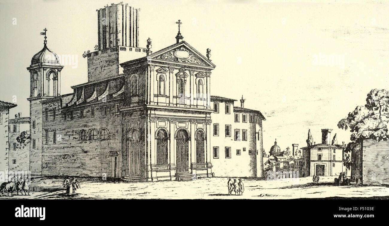 Abbildung der Kirche der Hl. Katharina von Siena mit dem Kloster der Schwestern des Heiligen Dominikus in Monte Magnanapoli, Rom, Italien Stockfoto