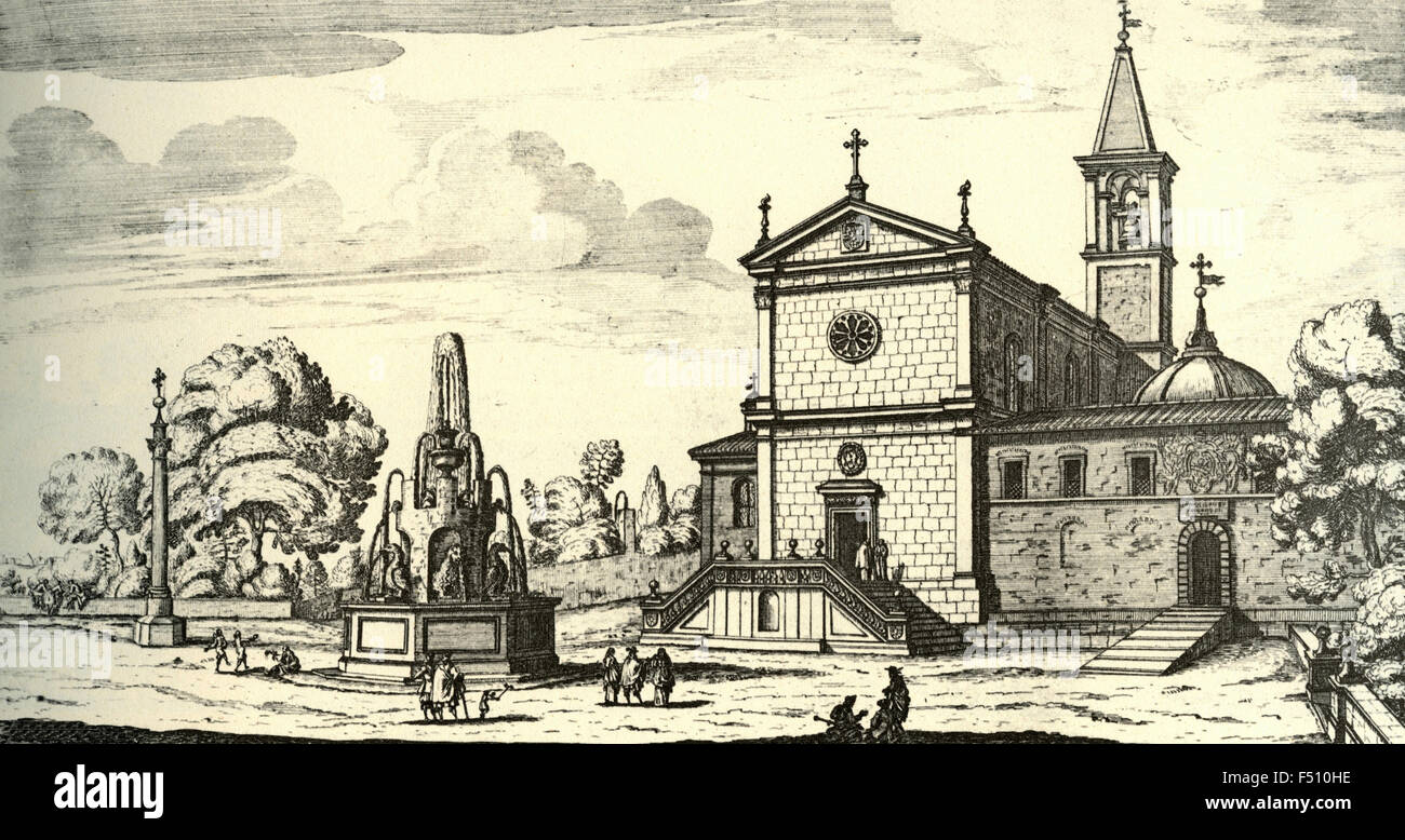 Abbildung der Church of St. Peter der Apostel sagte in Monteorio auf dem Gianicolo de "reformierten Väter des Heiligen Franziskus, Rom, Italien Stockfoto