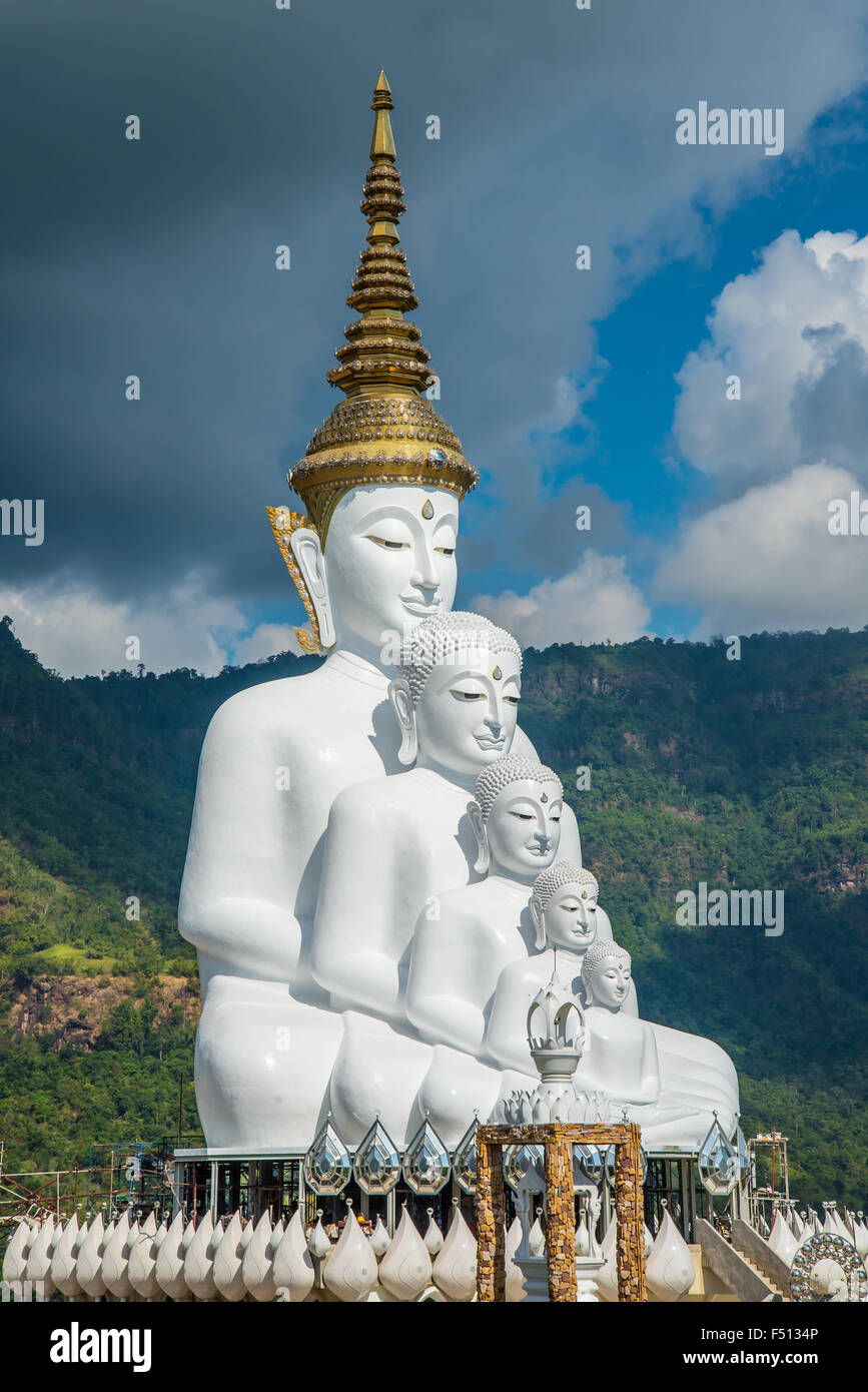 Weiße Buddha-Statue mitten in den Bergen in Thailand, Wat phasornkaew Stockfoto