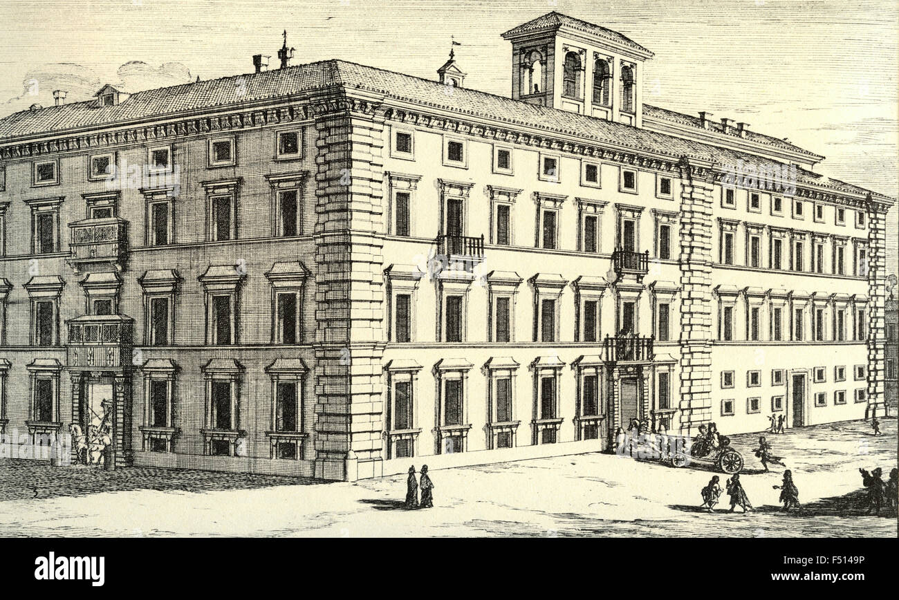 Illustration der Illustrious Marquis Palast auf der Straße Nunez de Condotti, Rom, Italien Stockfoto
