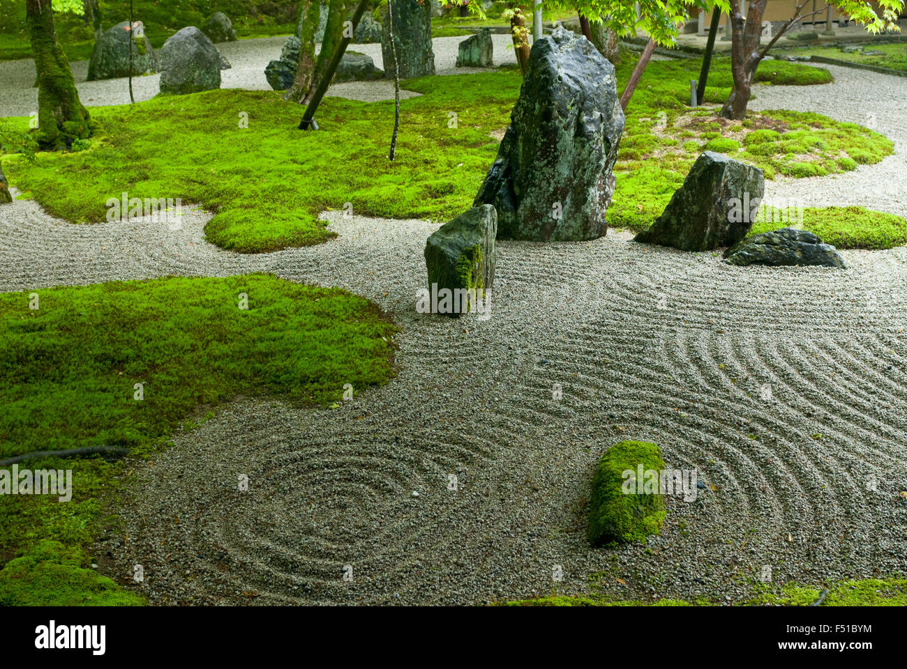 Detail der trockenen Zen-Garten am Dazaifu Komiyo-Ji Tempel Fukuoka Japan Stockfoto