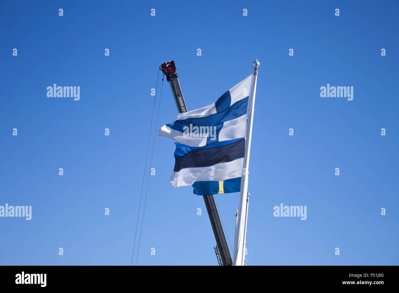 Finnisch, Estnisch und die schwedische Flagge und Polen Stockfoto