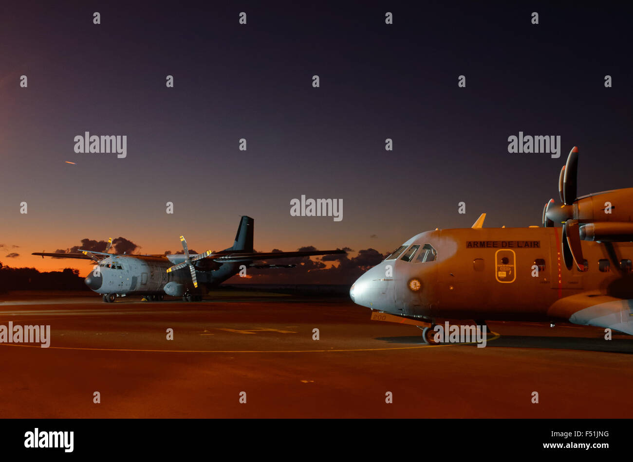 Abschiedszeremonie der C160 Transall ETOM 50, welche dauerhaft verlassen La Réunion. Stockfoto