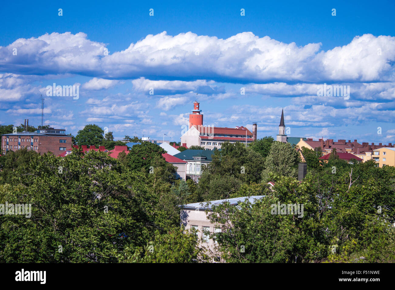 Ein Blick auf die Stadt Hanko, Finnland, aus eine Sicht auf den See Stockfoto