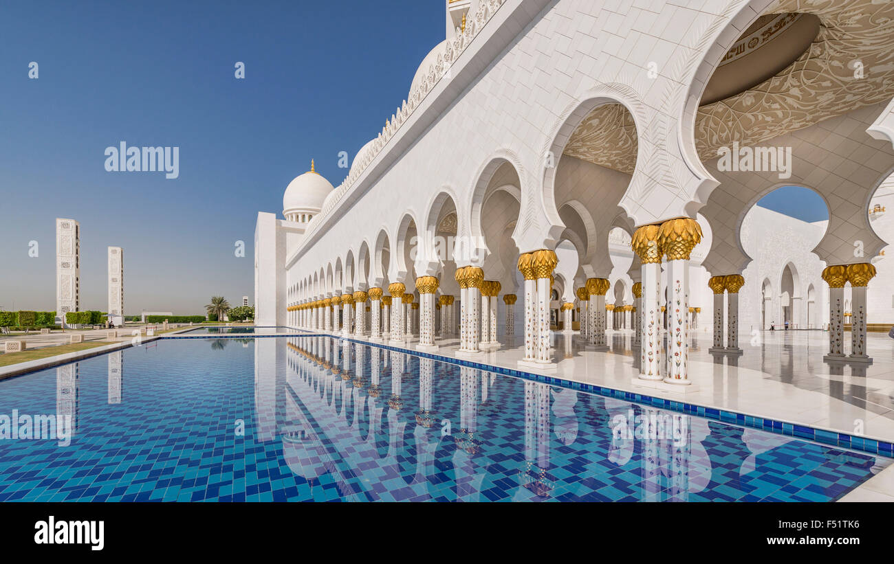 Sheikh Zayed Grand Mosque, Abu Dhabi, Vereinigte Arabische Emirate. Stockfoto