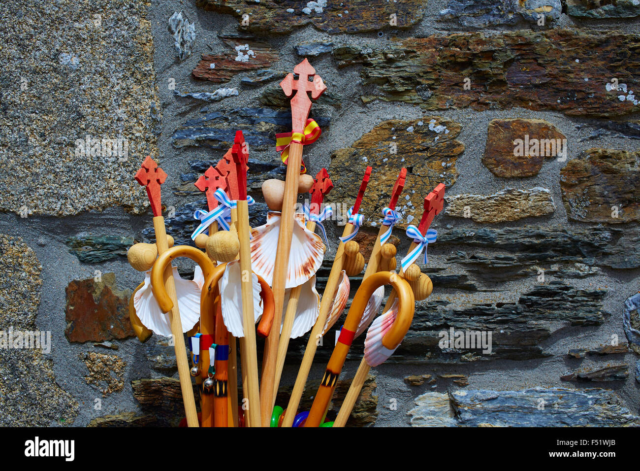 O Cebreiro übrigens des Apostels Jakobus in Galicien Shell Souvenirs Spanien Stockfoto