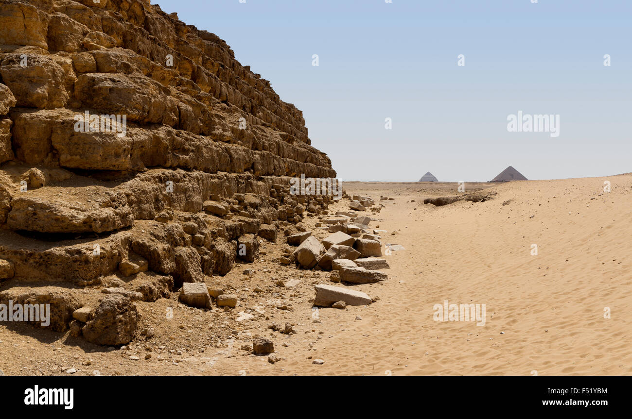 Blick vom Mastabat al-Faroun der 4. Dynastie Pyramide des Shepseskaf am südlichen Sakkara Dahshur Pyramiden, Unterägypten. Stockfoto