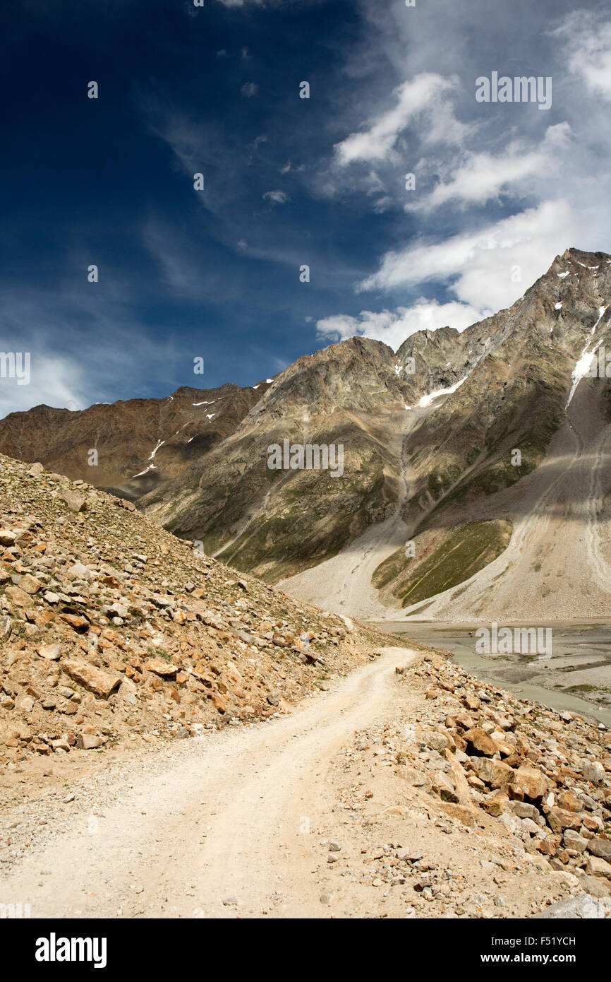 Indien, Himachal Pradesh, Lahaul Valley, Chhota Dara, steiniger Weg durch Chandra Flusstal Kunzum-La Pass Stockfoto